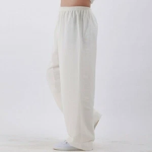 Women Men Cotton Linen Trousers Pants Loose Elastic Waist Tai Chi Bottoms - Picture 1 of 12
