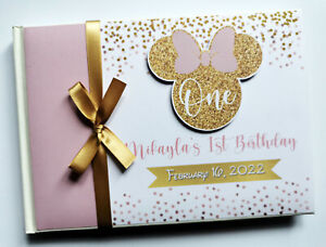 Personalised Minnie gold glitter and pink birthday guest, minnie gift for girl
