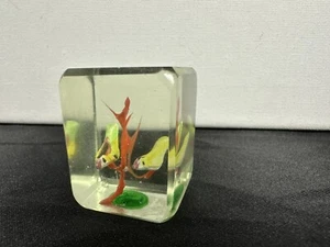 Antique 1920s To 30s Faceted Sulfide Art Glass Firebush Birds Paperweight Cube - Picture 1 of 16