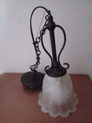 Ceiling Chandelier Light Fixture. Incandescent 24" Frosted Tulip Glass Shade. - Image 1 of 4