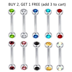 1 Pair Steel Crystal Ball Barbell Curved Eyebrow Ring Tragus Ear Body Piercing - Picture 1 of 14
