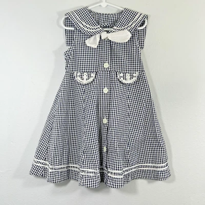 Vestido Niños 4T Sin Nivel Seersucker Espalda Abierta Marinero Costero Foto 1 de 4