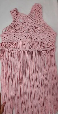 Sleeveless Boho Hippie Handmade Macrame Dress Shirt Festival Summer Long Fringe - Image 1 of 4