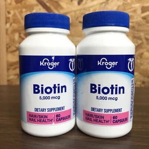 2x Kroger Biotin 5000 mcg 60 Tablets Each ~ Hair, Skin, Nail Health Supplement - Picture 1 of 3