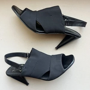 Sandalias italianas Donald J Pliner negras de tela elástica con tacón y tira trasera para mujer 8,5 - Imagen 1 de 17