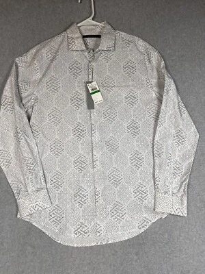 Perry Ellis Mens Large Black/White Geometric Button Up L/S Dress Shirt New - Image 1 of 4