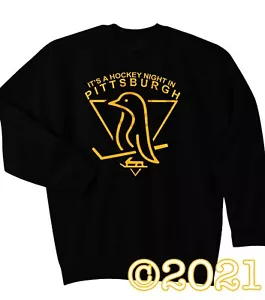 IT'S A HOCKEY NIGHT IN PITTSBURGH CREWNECK SWEATSHIRT MARIO LEMIEUX Shirt - Picture 1 of 2