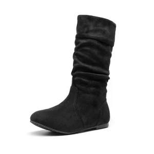 DREAM PAIRS Kids Girls Cute Zipper Faux Fur Lined Flat Heel Mid Calf Boots - Picture 1 of 14