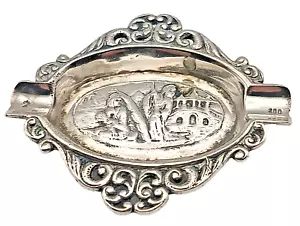 BELLISSIMO POSACENERE VINTAGE TEDESCO ARGENTO 800 3" (L) SCENA IN RILIEVO FAMIGLIA c1930 vg - Foto 1 di 9