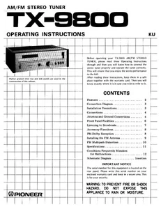 Operating Instructions for Pioneer TX-9800 - Picture 1 of 1