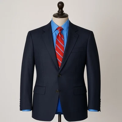 Traje Chaqueta Blazer Loro Piana Four Seasons Super 120s Hecho a Medida Azul Marino 40 Foto 1 de 4