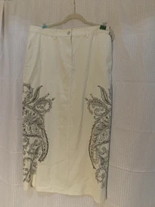Falda Larga Broadway 38 Mujer Talla 14 Off White Decoración Negra - Imagen 1 de 8