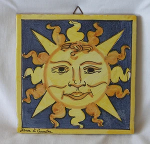 Duca Di Camastra Sun Tile Celestial 8”x 8” Terra Cotta Anthropomorphic Italy - Picture 1 of 5