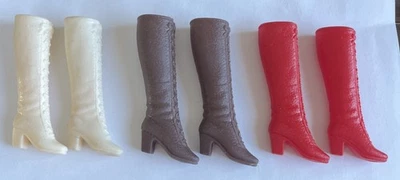 复古 BARBIE 娃娃 ~ Squishy 靴子 批量 ~ 红色 棕色 白色 人造系带 GoGo — 第 1/4 张图片