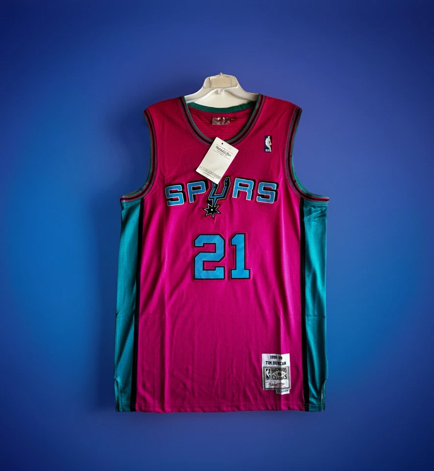 Mitchell & Ness San Antonio Spurs 1998 Tim Duncan Hardwood Pink Jersey 48 XL NWT - Image 1 of 4