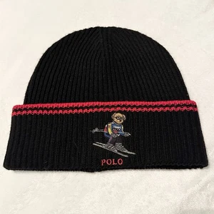 Polo Ralph Lauren Herren Urlaub Ski Bär Rippstrick Mütze Beanie Winter OS schwarz - Bild 1 von 4