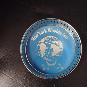 1964-65 New York Weltausstellung Metall Unisphere 3" Aschenbecher blau Vintage selten - Bild 1 von 2