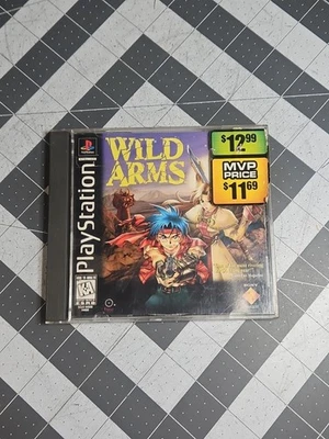 Wild Arms (Sony PlayStation 1, 1997) Etiqueta Negra PS1 Mvp Precio Etiqueta Estuche Usado en Excelente Condición Foto 1 de 4