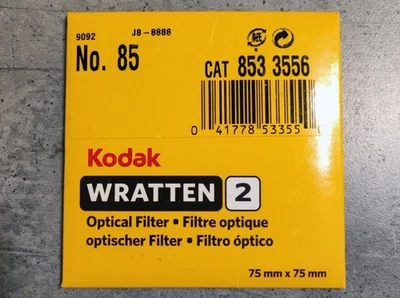 Kodak Wratten 2 No. 85 3x3" (75x75mm) color conversion filter NEW [CAT 8533556] - Image 1 of 2