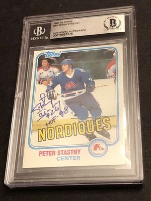 Beckett Autographed Peter Stastny HOF 98 Signed 1981-82 Topps Rookie Card 175 - Image 1 of 4