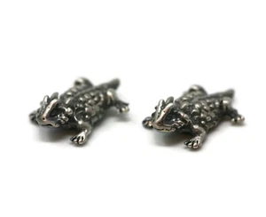Horny Toad Stud Earrings 925 Sterling Silver - Picture 1 of 6