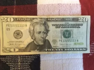 unique serial number bills $20 US ONLY 1s & 2s! PE 12221112B - Picture 1 of 2