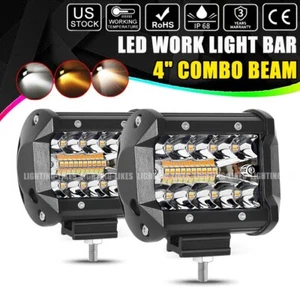 2x 4" LED Work Light Bar Combo Fog Driving White Amber Strobe Offroad ATV Truck - Picture 1 of 11