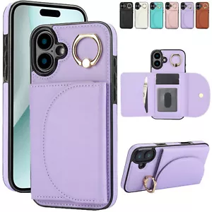 For iPhone 15 16 Pro Max 14 13 Shockproof Leather Wallet Card Ring Holder Case - Picture 1 of 61
