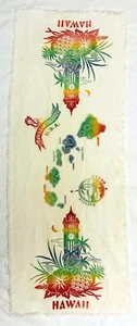 Vintage Hawaii Islands Souvenir Scarf 1950s Silk? Rainbow Cream Pineapple Moon - Picture 1 of 5