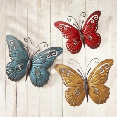 Nature-Inspired Metal Butterfly Decorative Wall Art Trio, Indoor/Outdoor New! - Image 1 of 2