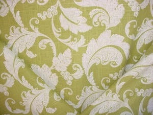 19-1/2Y SWAVELLE MILL CREEK TULARE LEAF SCROLL PRINTED LINEN UPHOLSTERY FABRIC - Picture 1 of 4
