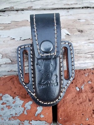 4" Black Slip Thru Leather Sheath Belt Knife Holder Pocket Folding Spring Knife - Image 1 of 4