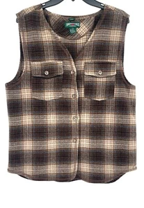 Vintage American Eagle Vest Womens Size L Brown Wool Blend Plaid Made in Italy - Picture 1 of 8
