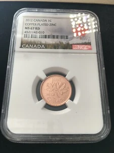 2012  (Non Magnetic)  NGC Graded Canadian,  Small One  Cent, **MS-67** #010 - Picture 1 of 5