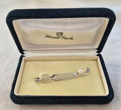 Clip de corbata para palos de golf Mikimoto de plata esterlina con caja original regalo de golf Foto 1 de 4