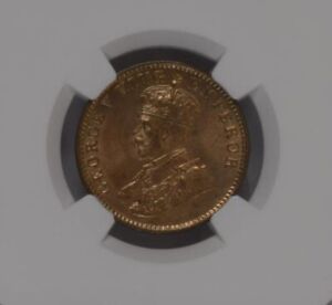 1917 C KG V British India 1/4 Anna - NGC Graded MS 65 RB
