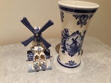 Wunderschöne Heinen Delfts Blauw Vase und Figur - original aus Den Haag 