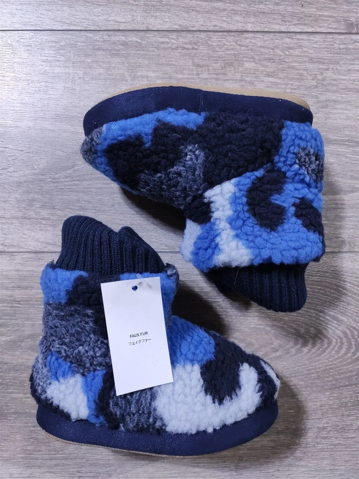 Lands End Boot Slippers Toddler Boys Size 8 Blue Camo Fuzzy House Shoes - Image 1 of 4