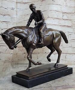 Sculpture statue en bronze jockey équestre course de chevaux art original par Milo
