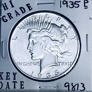 1935 P FRIEDEN SILBER DOLLAR HOHE QUALITÄT ECHTE US-PRÄGEANSTALT SELTENE SCHLÜSSELMÜNZE 9813 - Bild 1 von 3