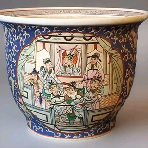 Antique Chinese Qianlong Fish Bowl Planter Jardiniere Pot Blue Famille Rose - Picture 1 of 12