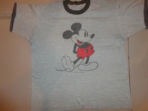 Vintage 80's Mickey Mouse Tri-Blend RINGER Gray THIN Soft T-shirt Adult L Disney - Picture 1 of 10