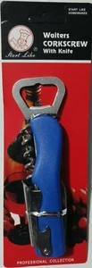 Kellner Edelstahl Korkenzieher Klappmesser Flaschenöffner Farbe Blau - Bild 1 von 4