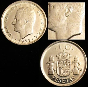 *GUTSE* JCI-530, 10 PESETAS 1992, *EXCESO DE METAL EN LA CARA*, SIN CIRCULAR. - Imagen 1 de 1