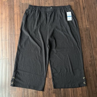 NUEVO CON ETIQUETAS Michael Kors Negro XL Pantalón Corto Pierna Ancha Dorado Detalle Tobillo Pull On Foto 1 de 4