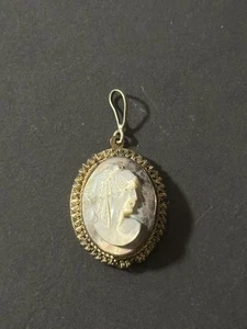 Antique Victorian 800 Silver Abalone Cameo Pendant - Picture 1 of 15