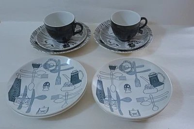 Homemaker Coffee Cups & saucers + 2 Saucers. 4 Barker Bros. Fiesta. Vintage.  - Image 1 of 4