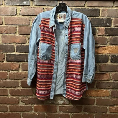 Vtg Joujou Navajo Blanket Jean Shirt  Aztec Western Sz Large -Cheapchicplus - Image 1 of 4