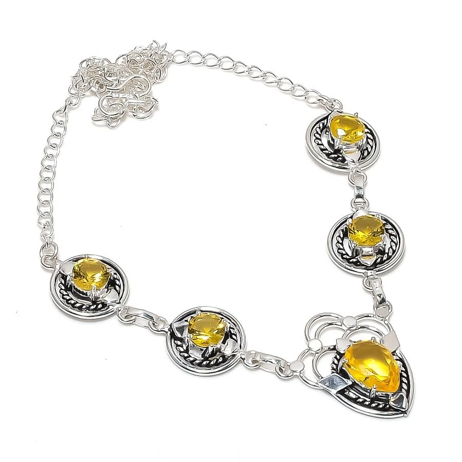 Ожерелье ювелирное из серебра 925 пробы с желтым цитрином размер 18 дюймов - Изображение 1 из 1