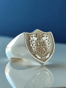 Personalisierter Schild Wappen Ring individuell Familie Wappen Sterlingsilber Ring - Bild 1 von 7